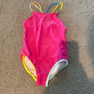 Wonder Nation Pink and Yellow One Piece Swimsuit with Criss-Cross Straps